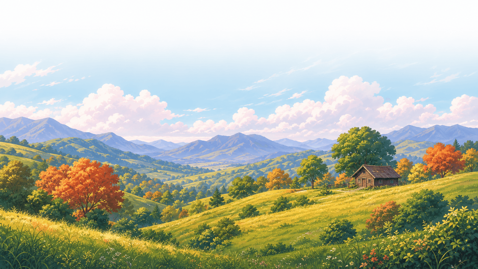 Illustrated countryside landscape